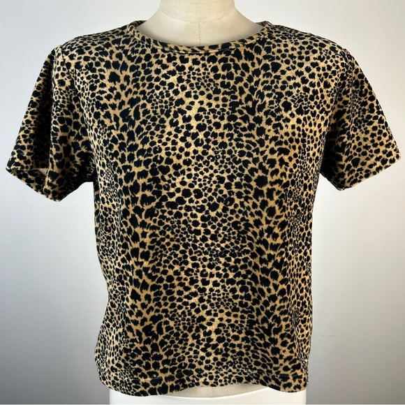 ❤️ Vintage Liz Claiborne Leopard Print Short Sleeve Velour Top S - Picture 1 of 9